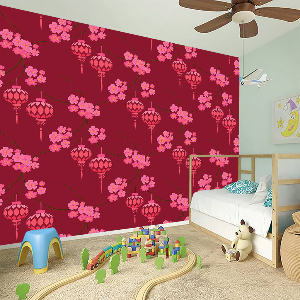 Pink Japanese Lantern Pattern Print Wall Sticker