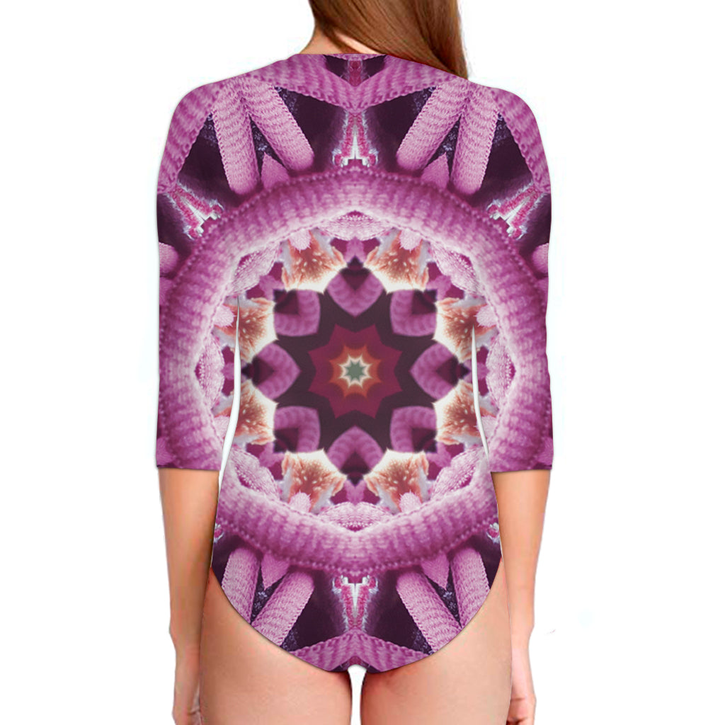 Pink Kaleidoscope Print Long Sleeve Swimsuit