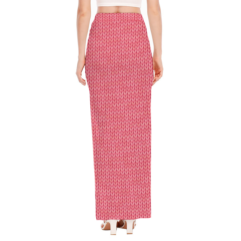 Pink Knitted Pattern Print High Slit Maxi Skirt