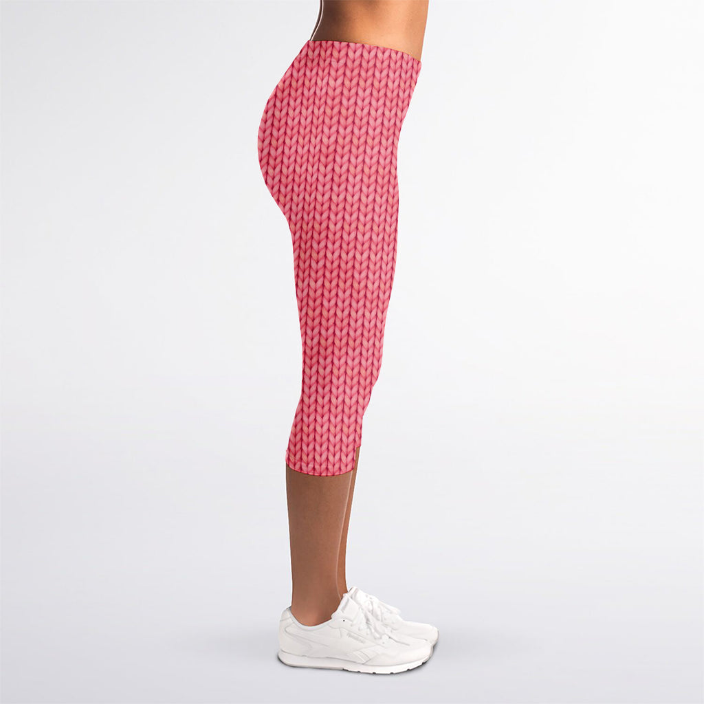 Pink Knitted Pattern Print Women's Capri Leggings