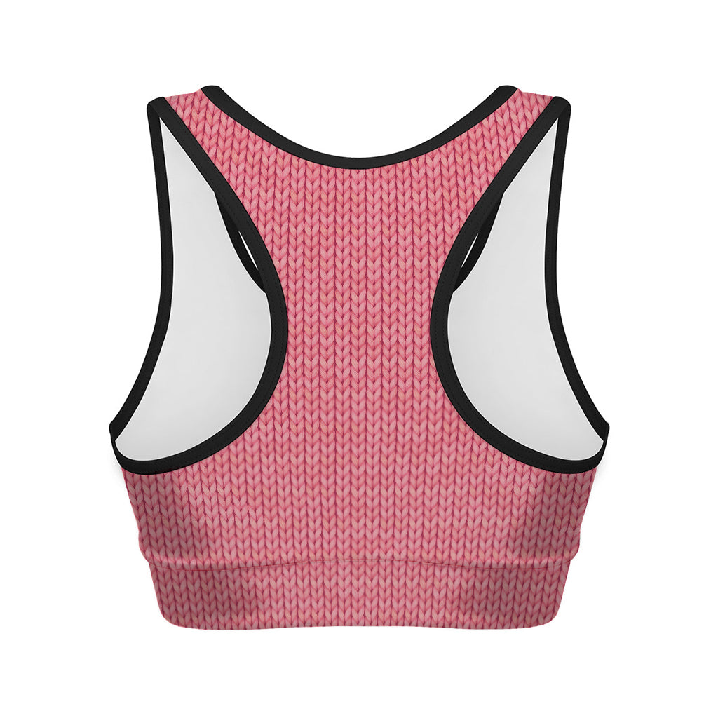 Pink Knitted Pattern Print Women's Sports Bra