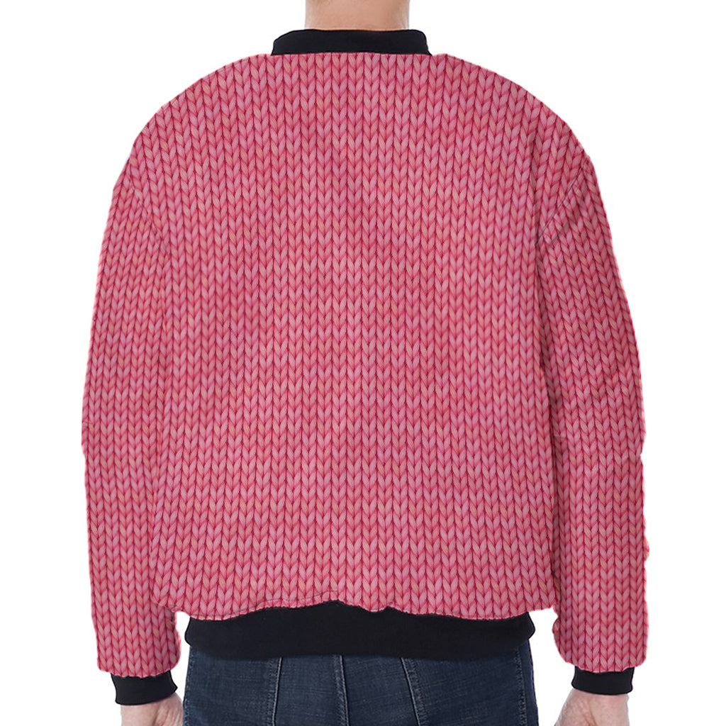 Pink Knitted Pattern Print Zip Sleeve Bomber Jacket