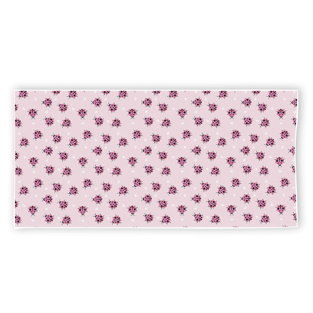 Pink Ladybug Pattern Print Beach Towel