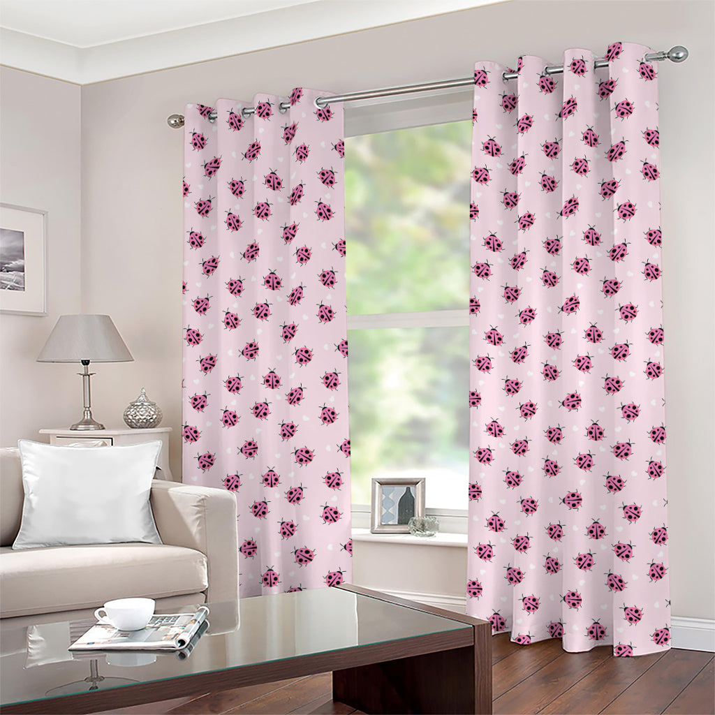 Pink Ladybug Pattern Print Grommet Curtains