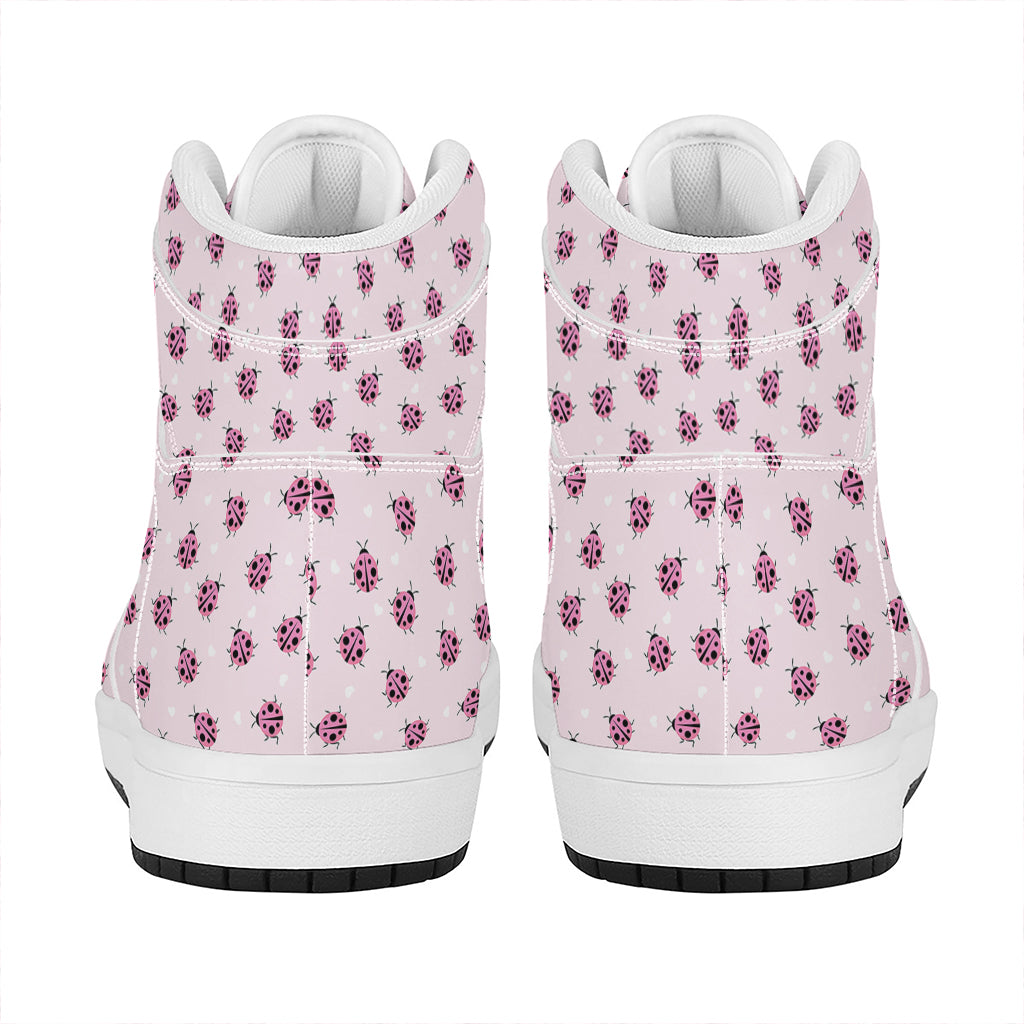 Pink Ladybug Pattern Print High Top Leather Sneakers