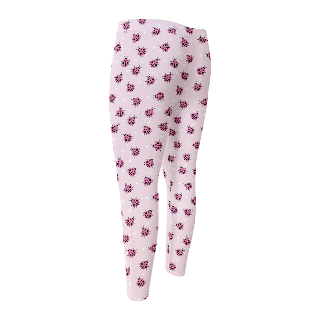 Pink Ladybug Pattern Print Men's Compression Pants