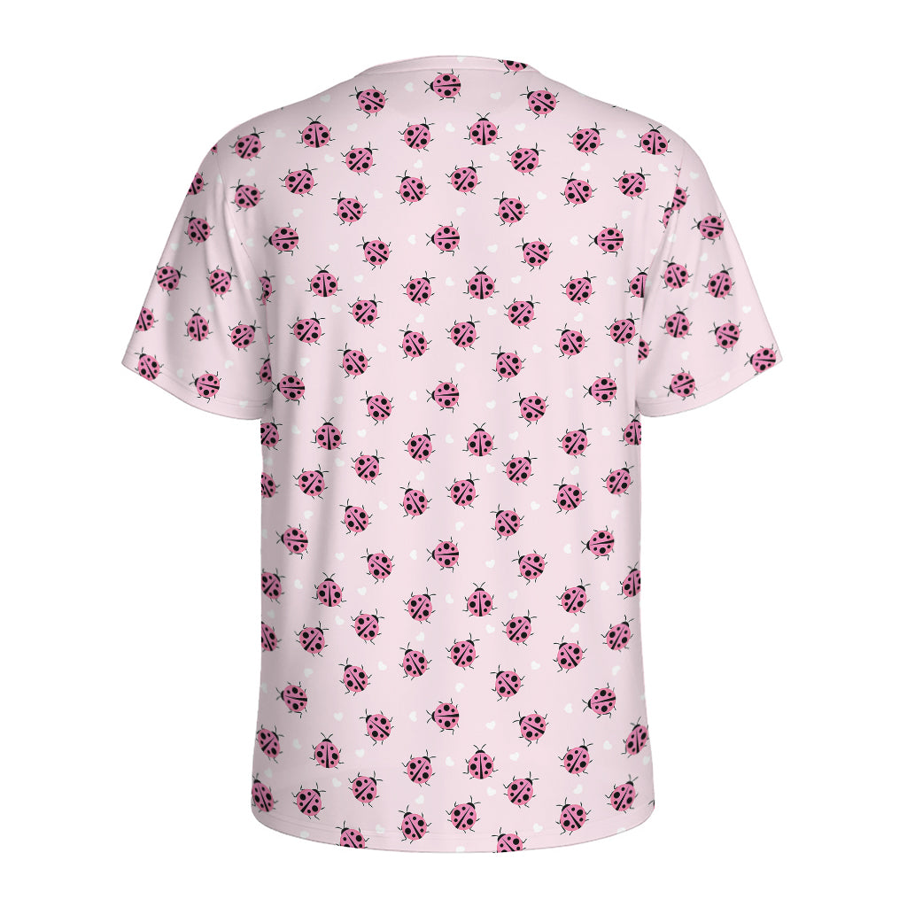 Pink Ladybug Pattern Print Men's Sports T-Shirt