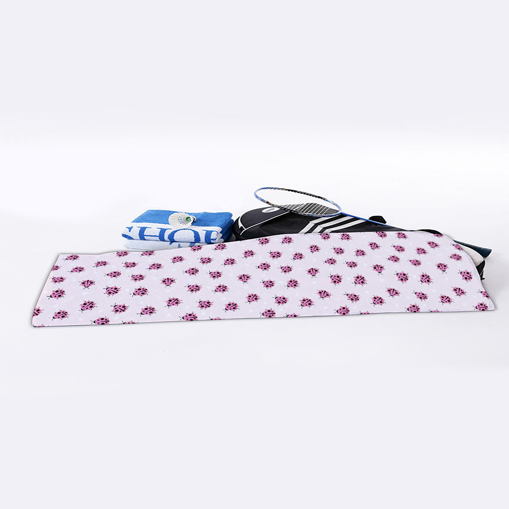 Pink Ladybug Pattern Print Sports Towel