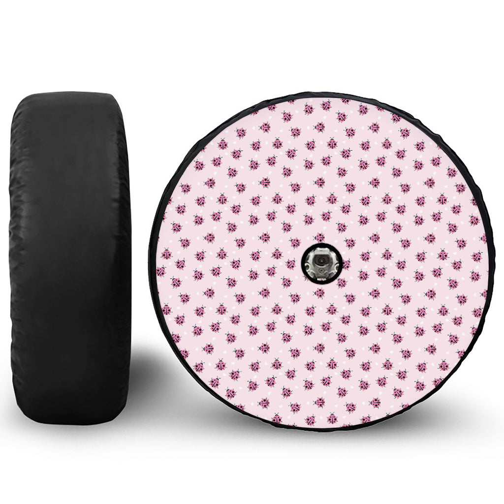 Pink Ladybug Pattern Print Tire Cover With Camera Hole
