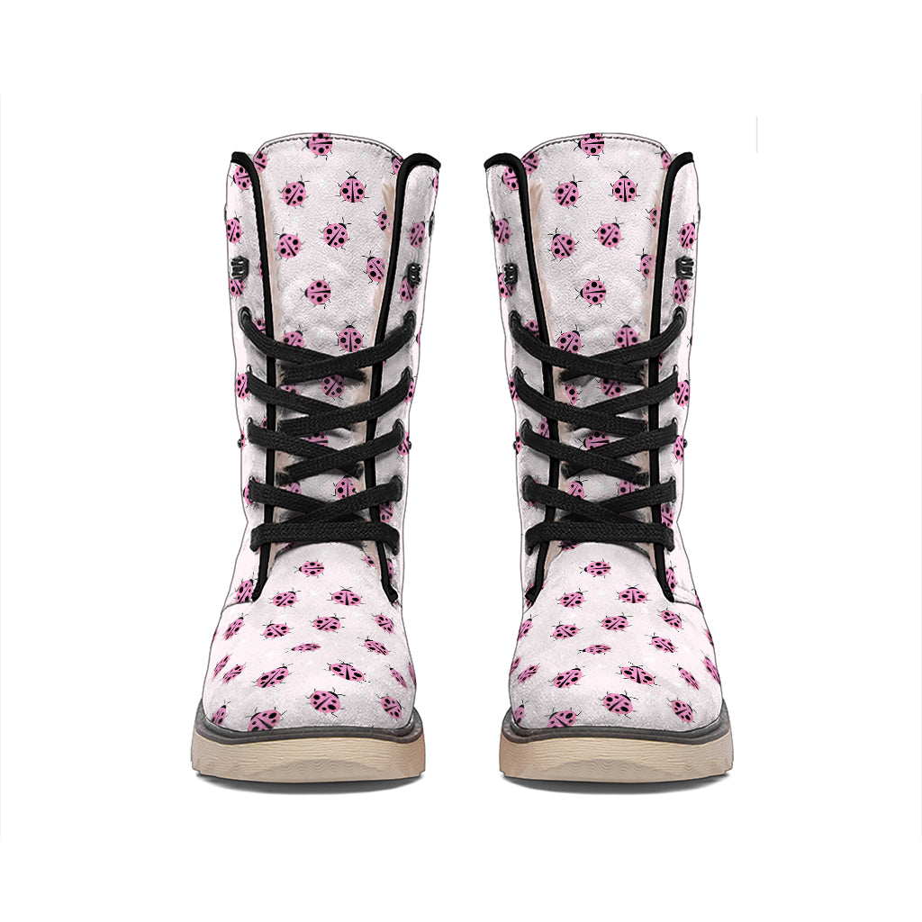 Pink Ladybug Pattern Print Winter Boots