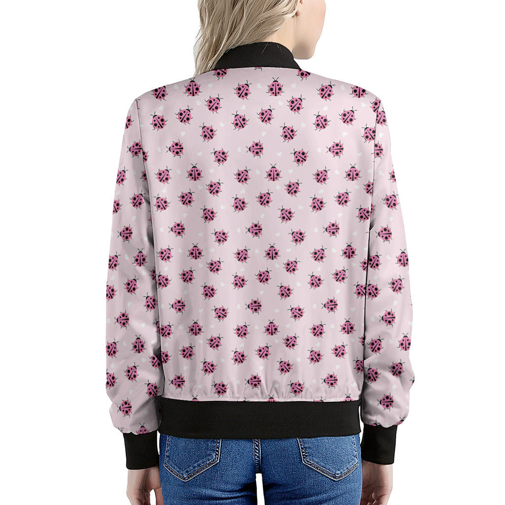 Pink Ladybug Pattern Print Women's Bomber Jacket