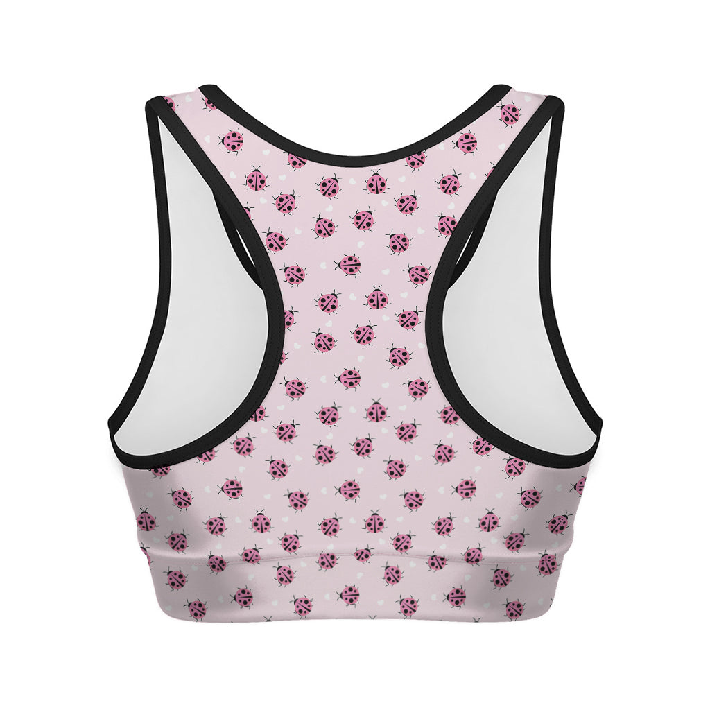 Pink Ladybug Pattern Print Women's Sports Bra