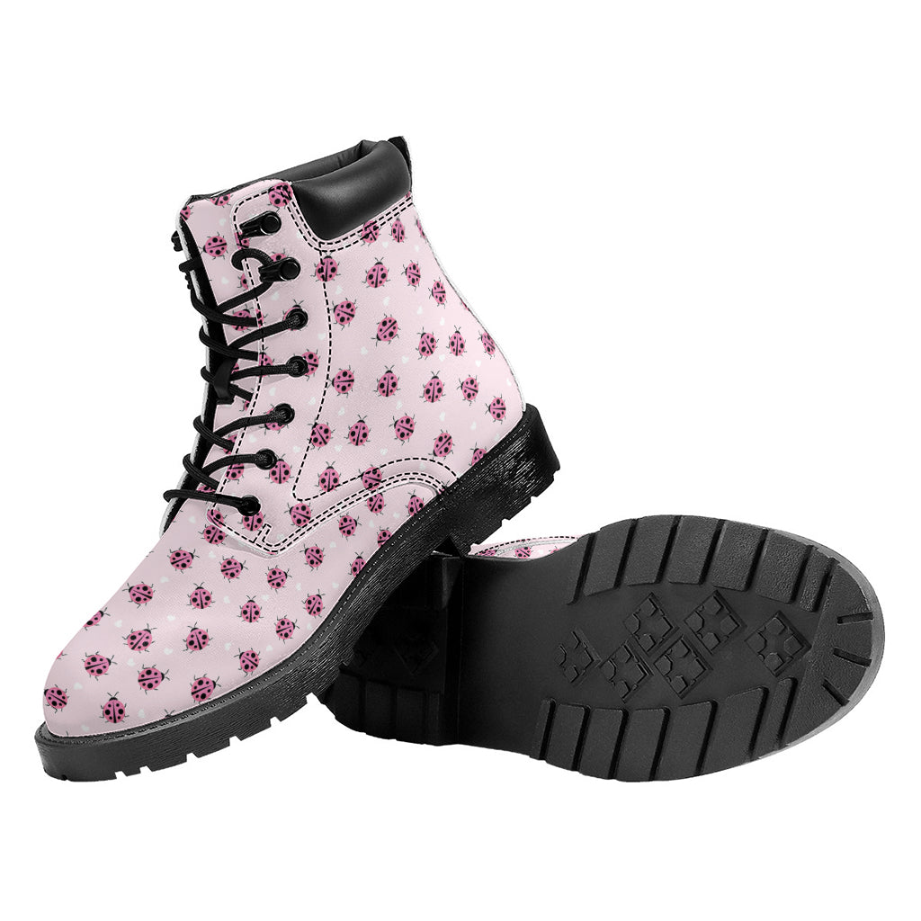 Pink Ladybug Pattern Print Work Boots