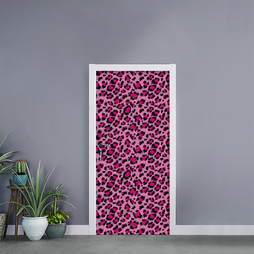 Pink Leopard Print Door Sticker