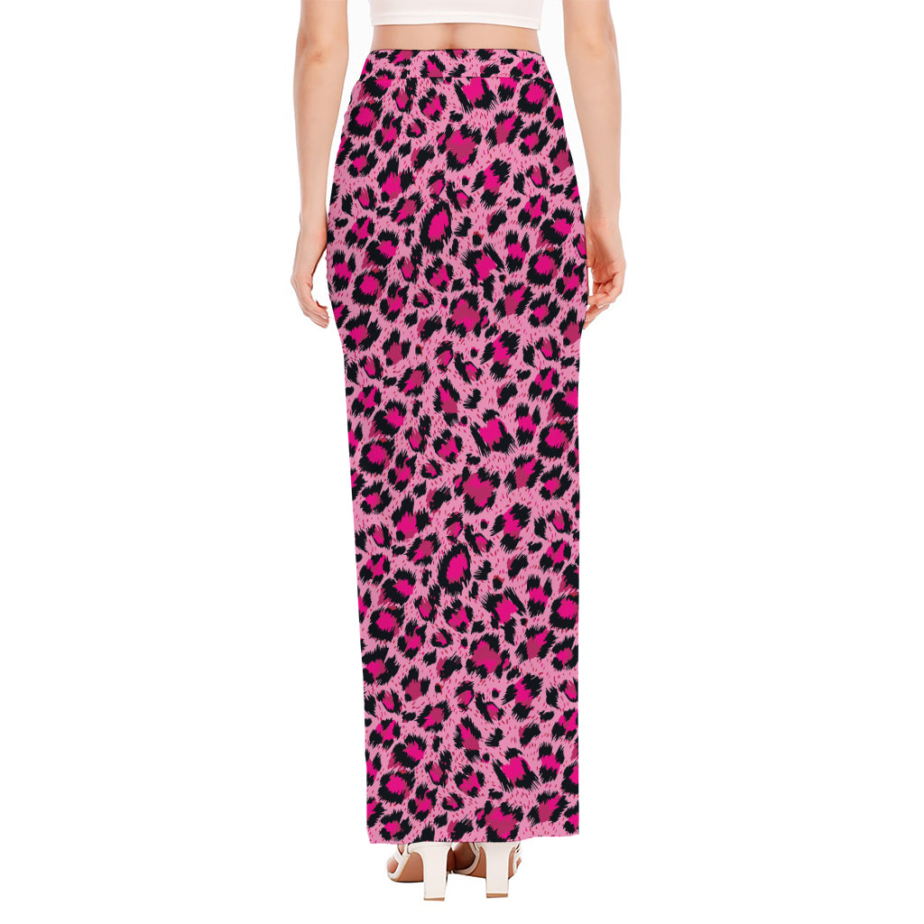 Pink Leopard Print High Slit Maxi Skirt