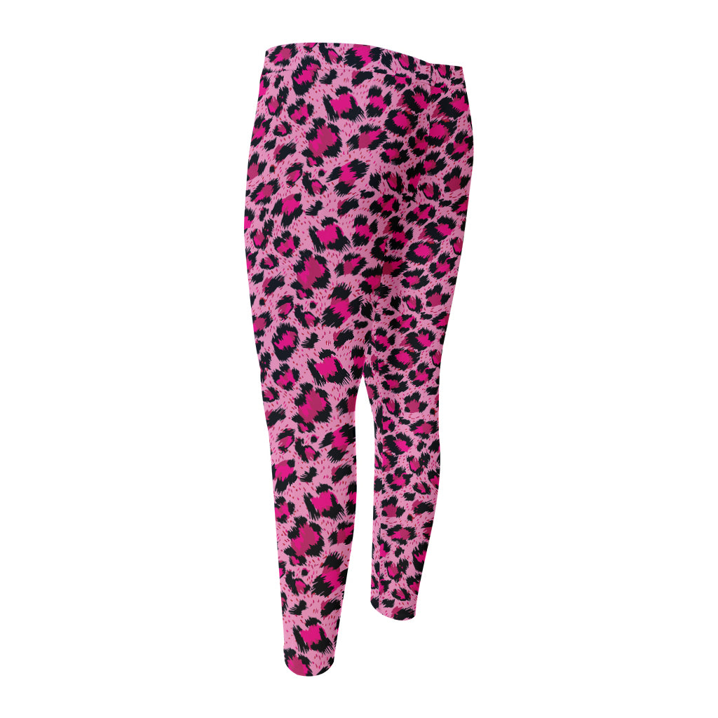 Pink Leopard Print Men's Compression Pants
