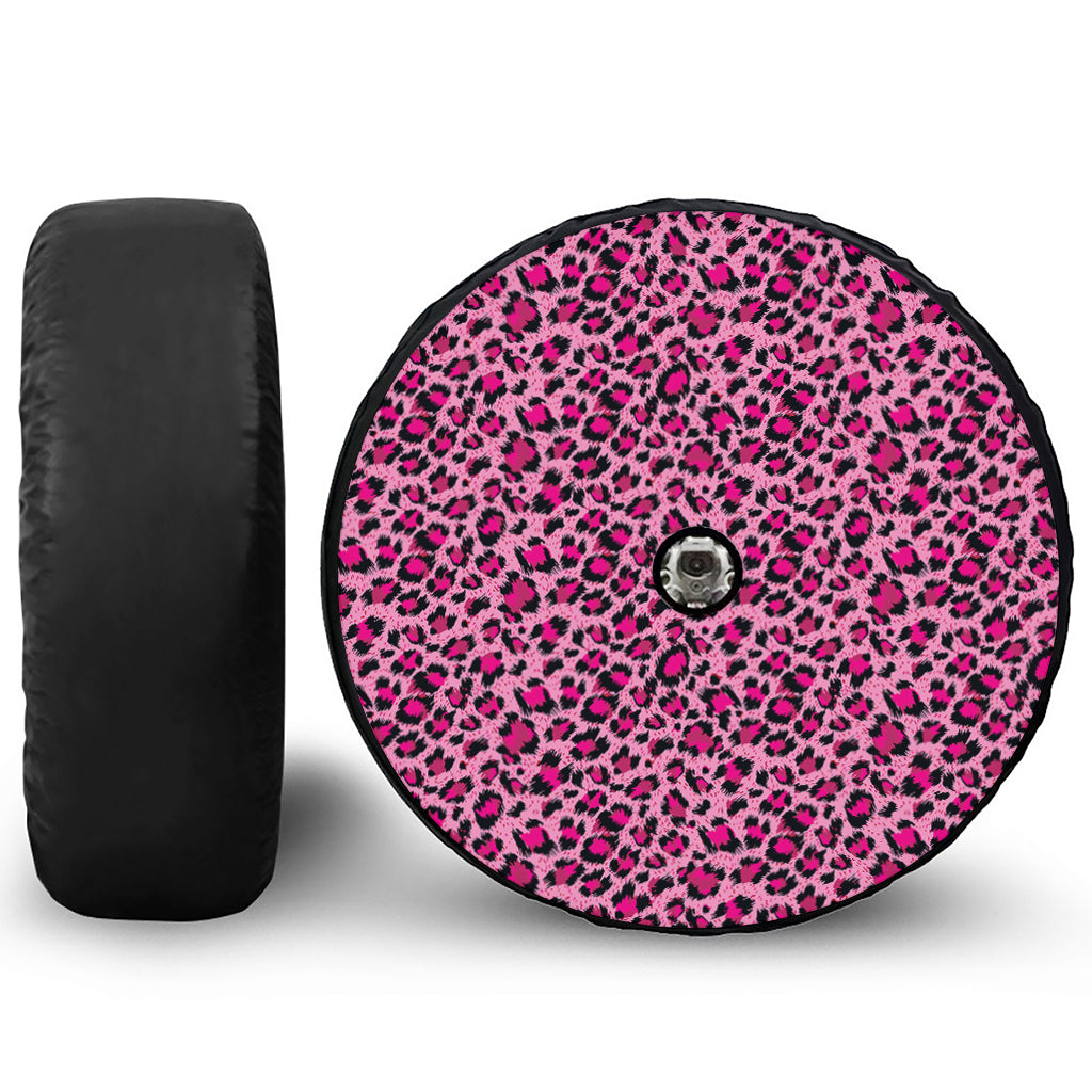 Pink Leopard Print Tire Cover With Camera Hole