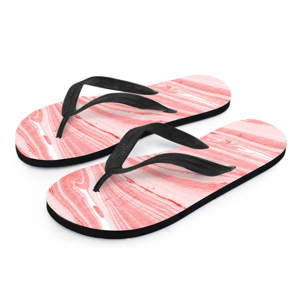 Pink Liquid Marble Print Flip Flops