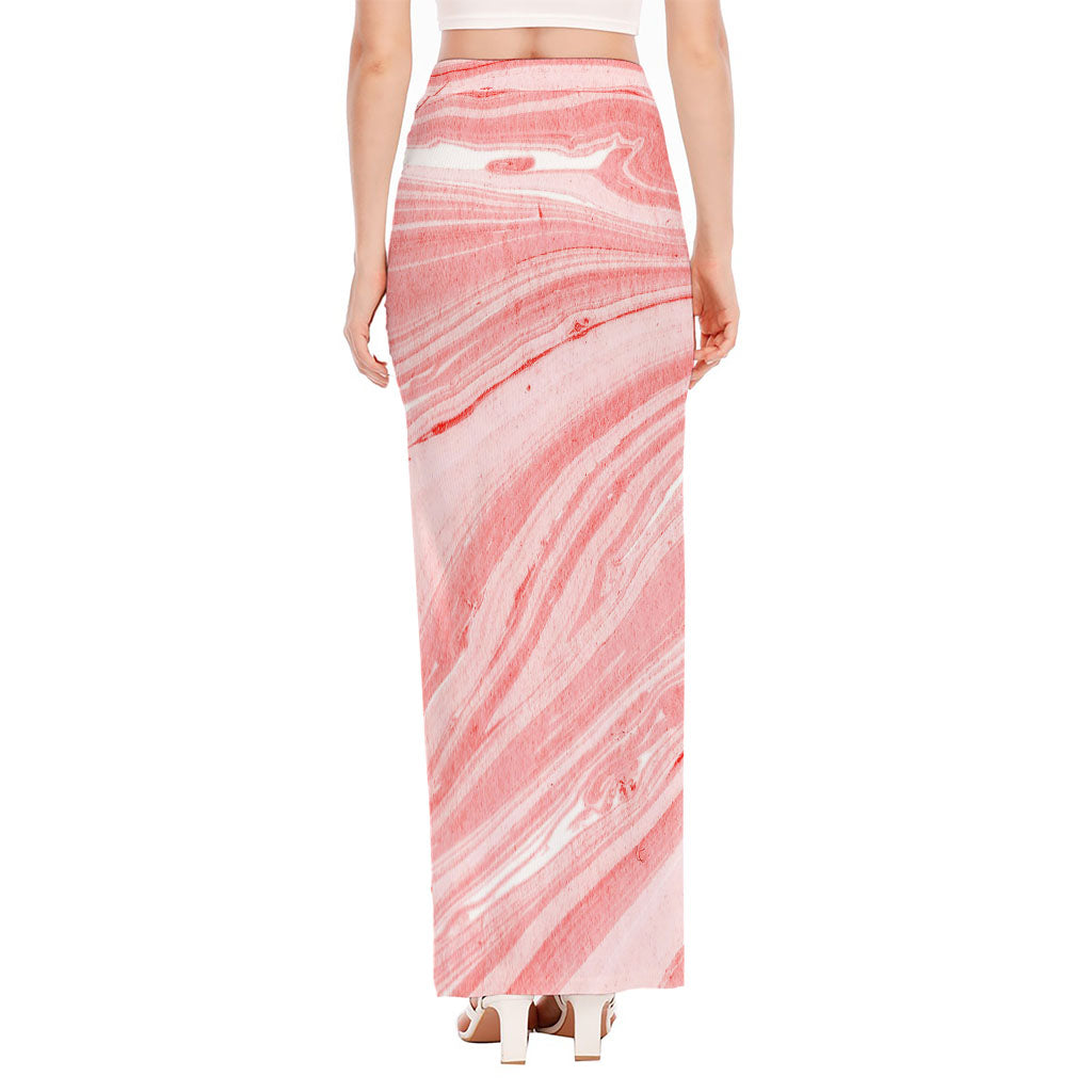 Pink Liquid Marble Print High Slit Maxi Skirt