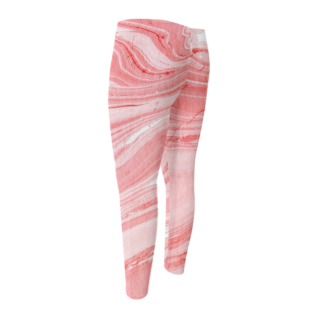 Pink Liquid Marble Print Men's Compression Pants