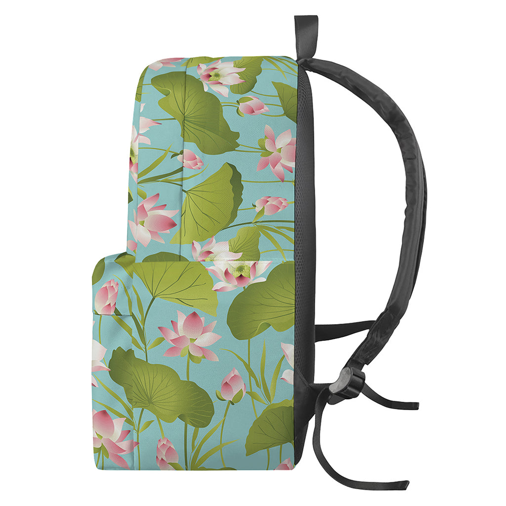 Pink Lotus Pattern Print Backpack