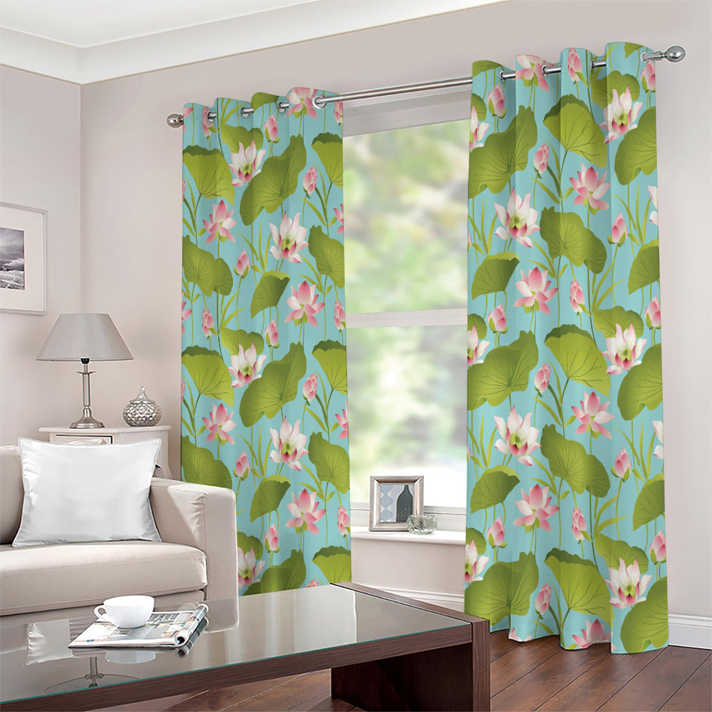 Pink Lotus Pattern Print Extra Wide Grommet Curtains