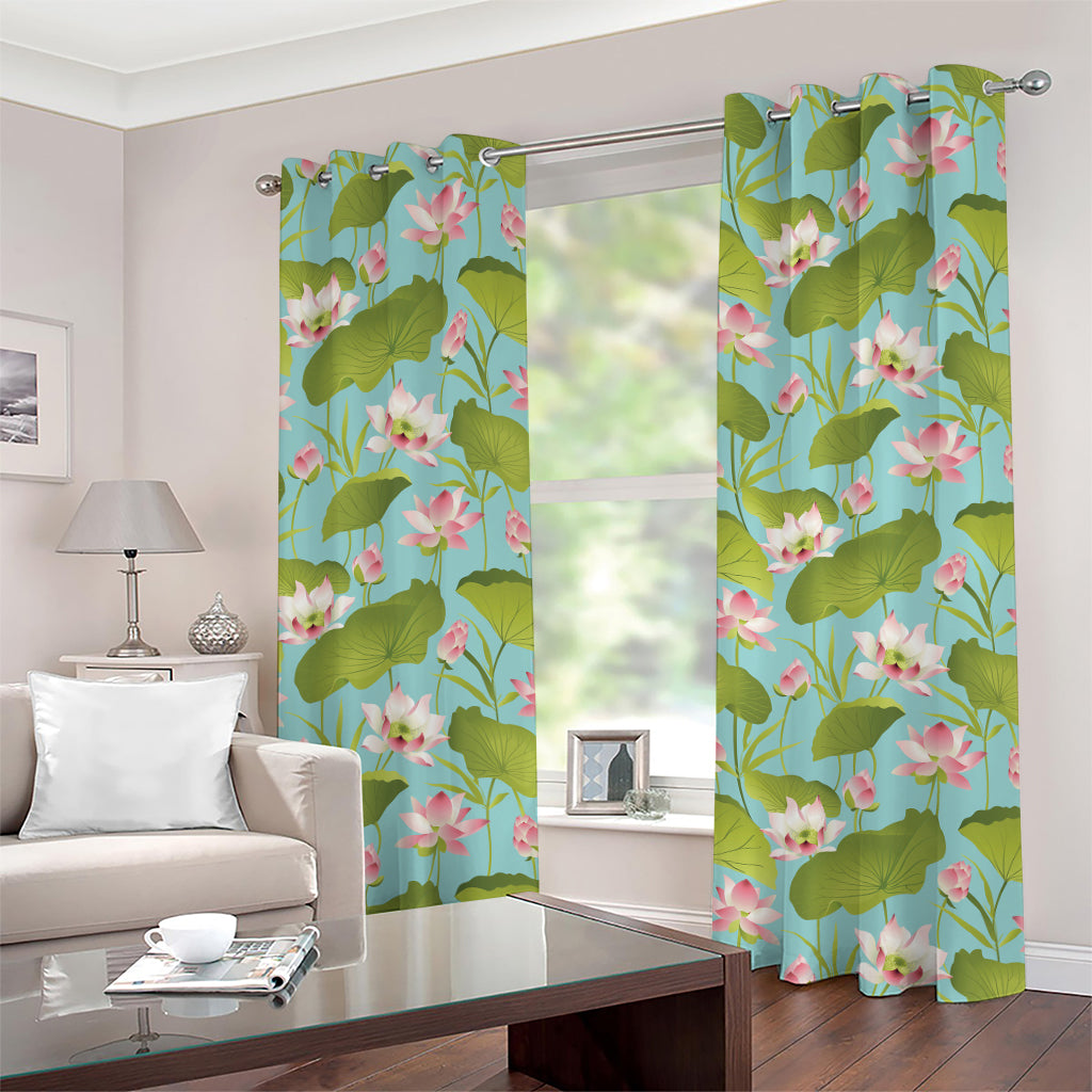 Pink Lotus Pattern Print Grommet Curtains