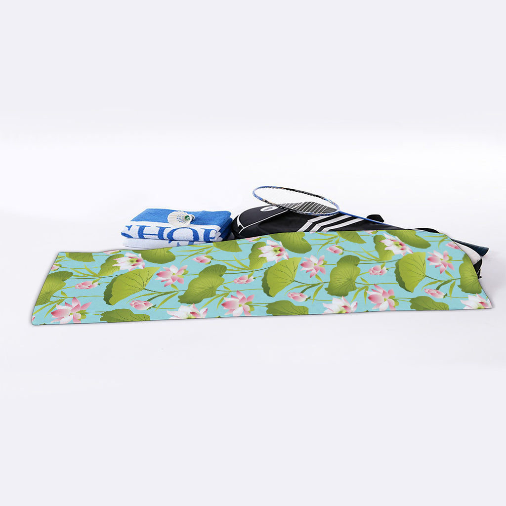 Pink Lotus Pattern Print Sports Towel