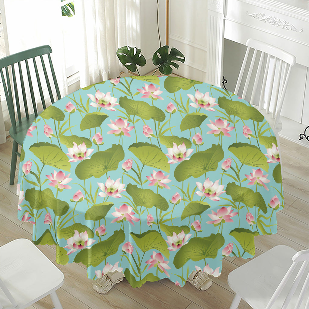 Pink Lotus Pattern Print Waterproof Round Tablecloth