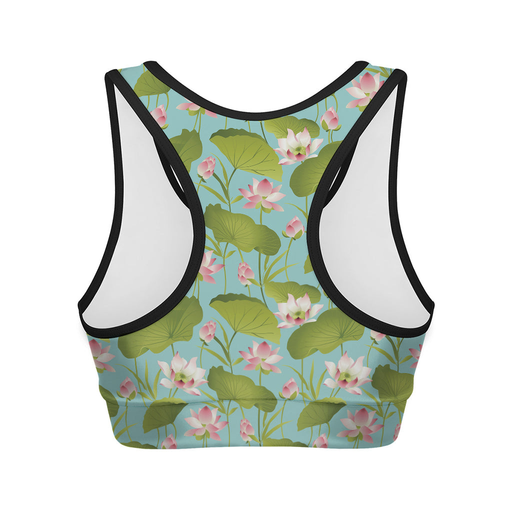 Pink Lotus Pattern Print Women's Sports Bra