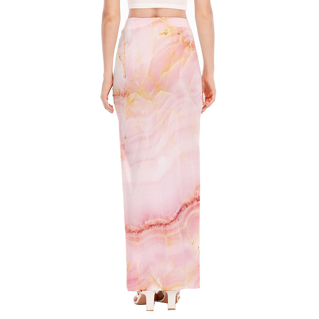Pink Marble Print High Slit Maxi Skirt
