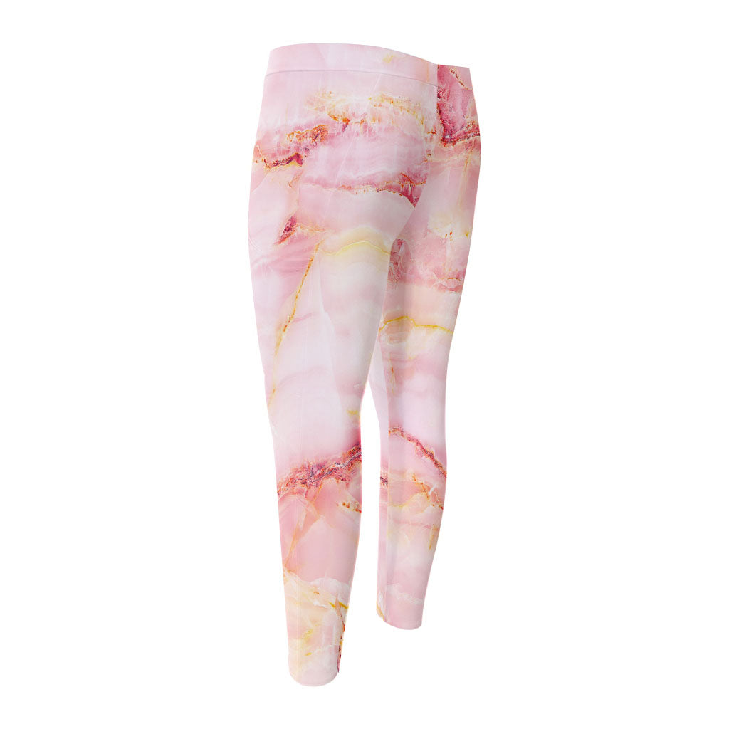 Pink Marble Print Men's Compression Pants