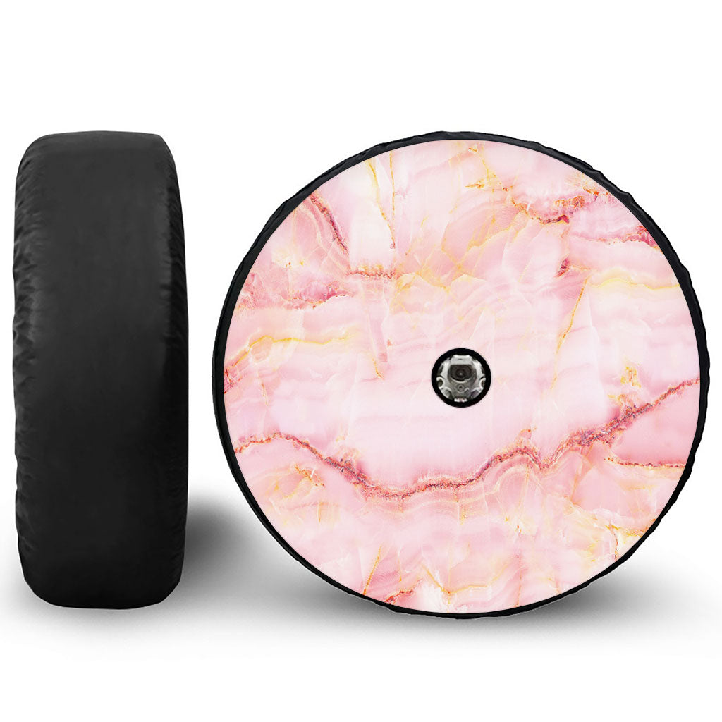 Pink Marble Print Tire Cover With Camera Hole