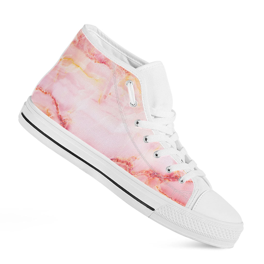 Pink Marble Print White High Top Sneakers
