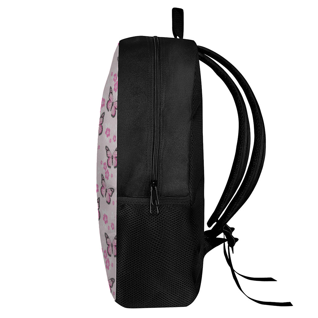 Pink Monarch Butterfly Pattern Print 17 Inch Backpack