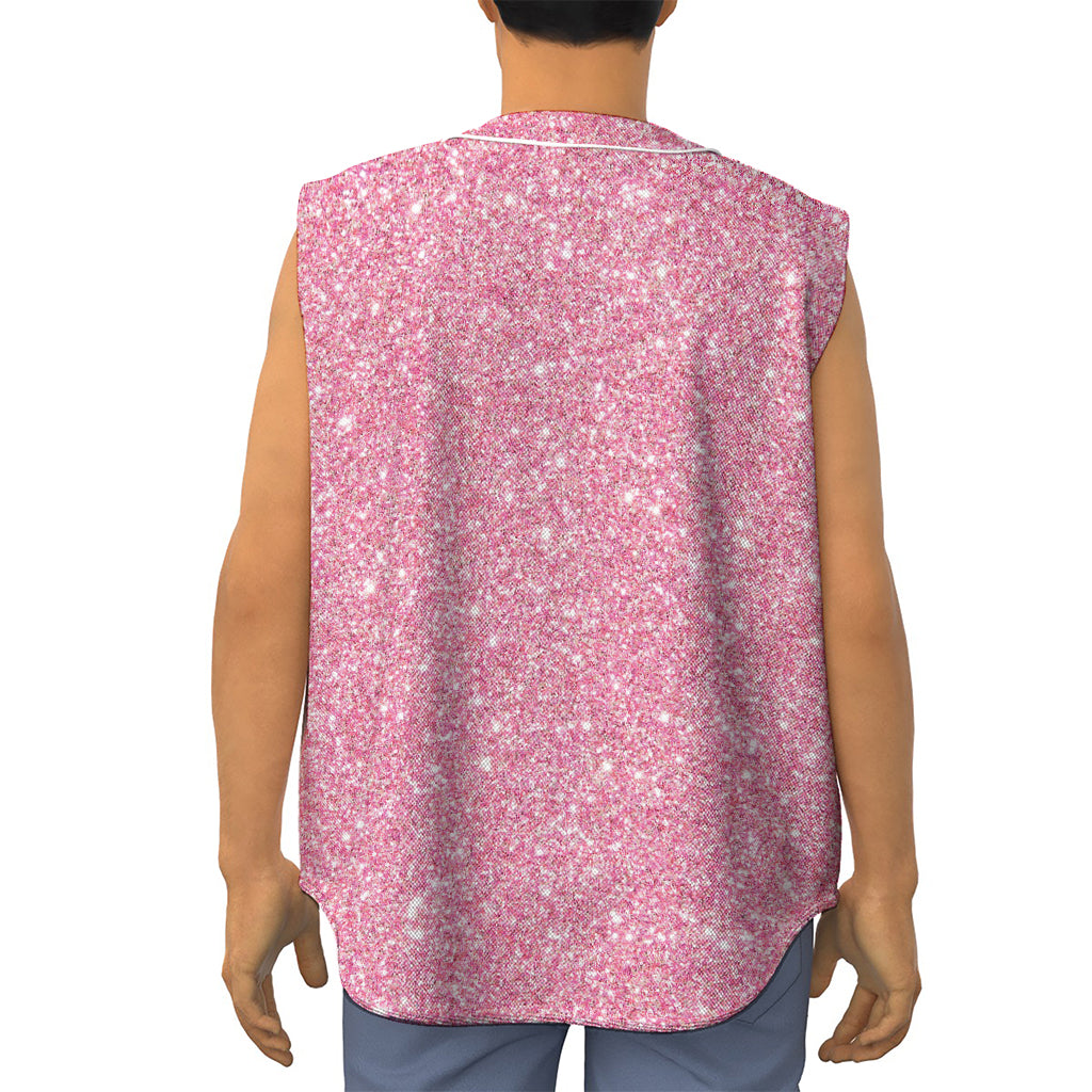 Pink (NOT Real) Glitter Print Sleeveless Baseball Jersey