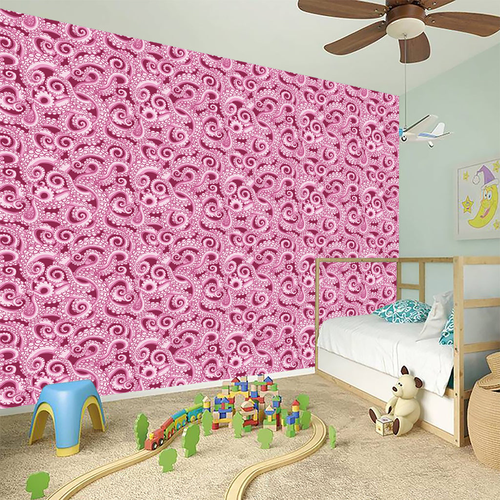 Pink Octopus Tentacles Pattern Print Wall Sticker