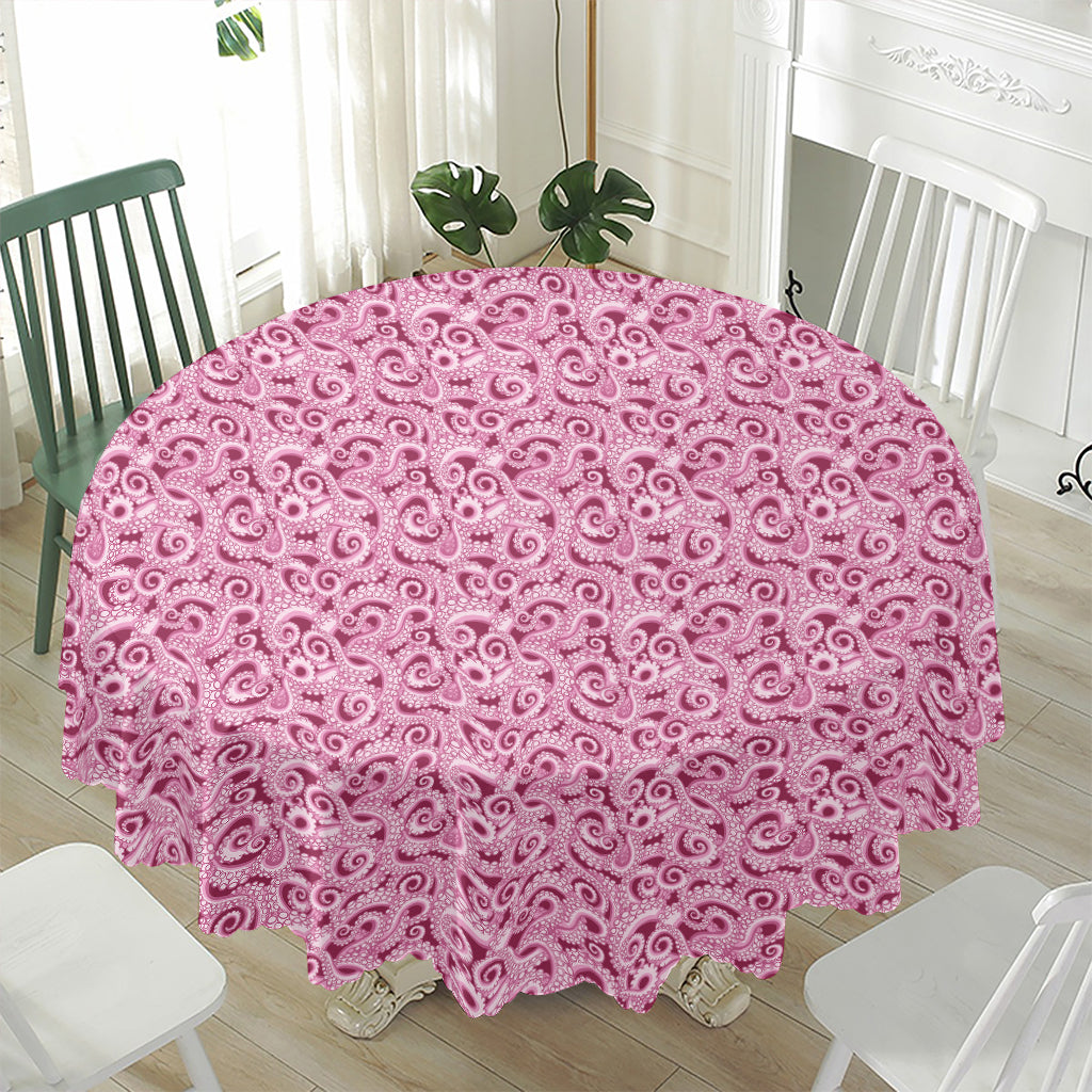 Pink Octopus Tentacles Pattern Print Waterproof Round Tablecloth
