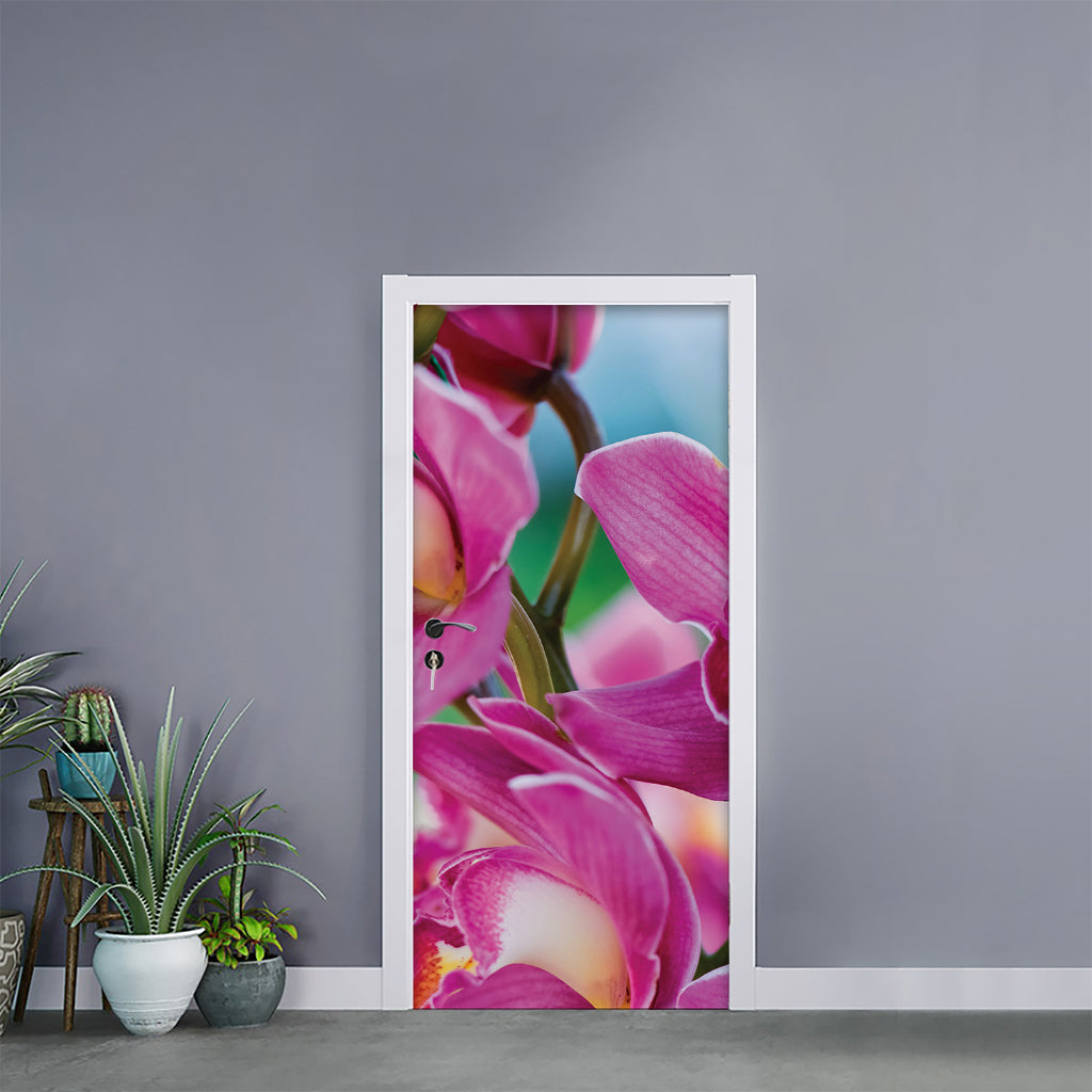 Pink Orchid Flower Print Door Sticker