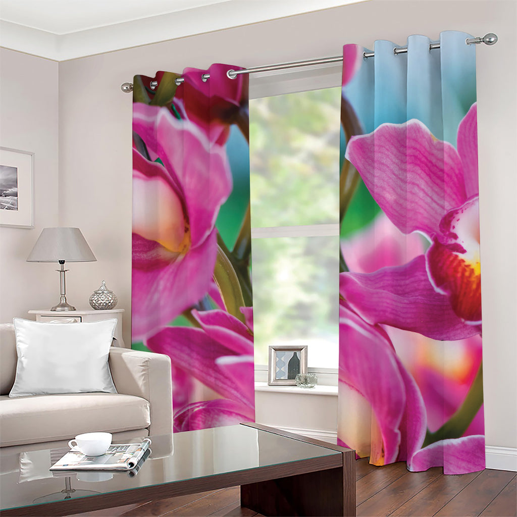 Pink Orchid Flower Print Grommet Curtains