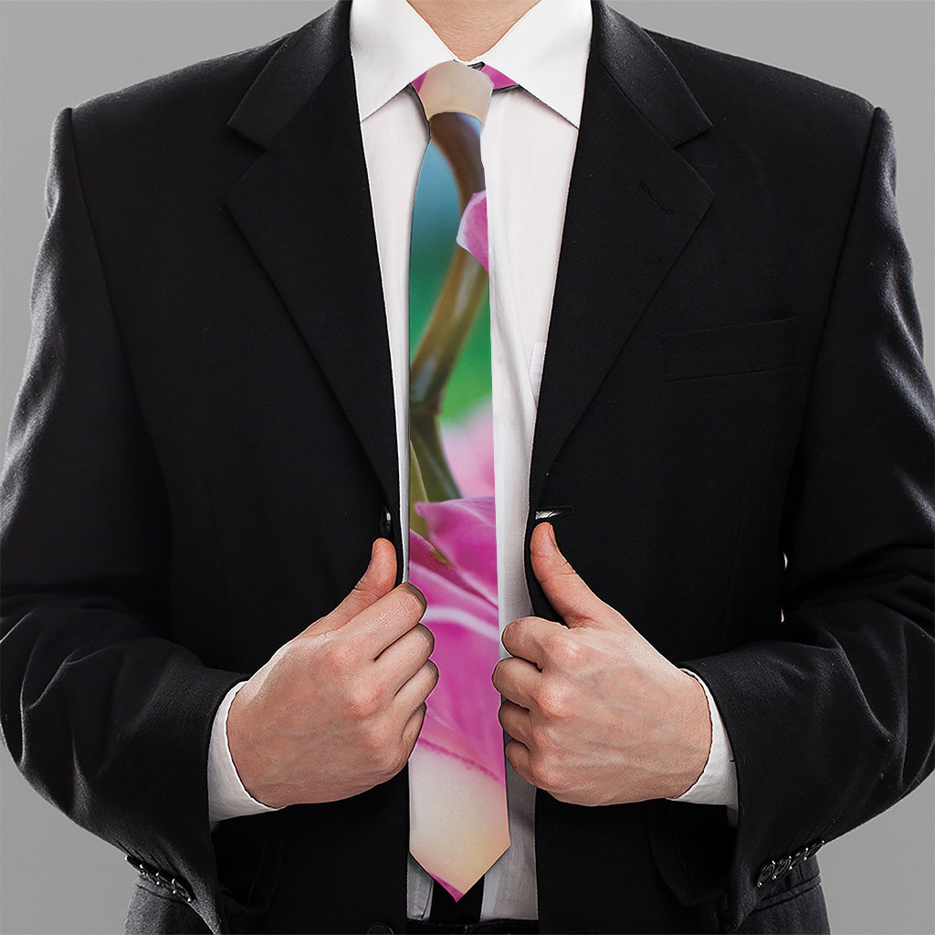 Pink Orchid Flower Print Necktie