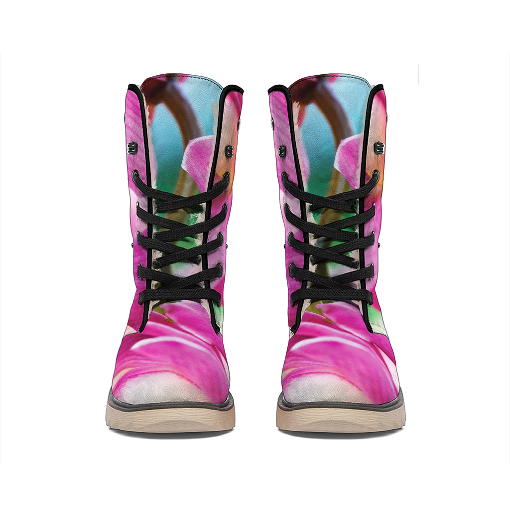 Pink Orchid Flower Print Winter Boots