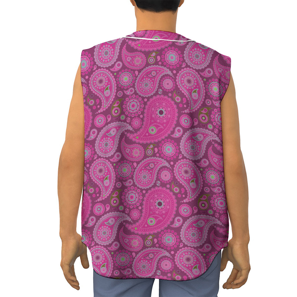 Pink Paisley Pattern Print Sleeveless Baseball Jersey