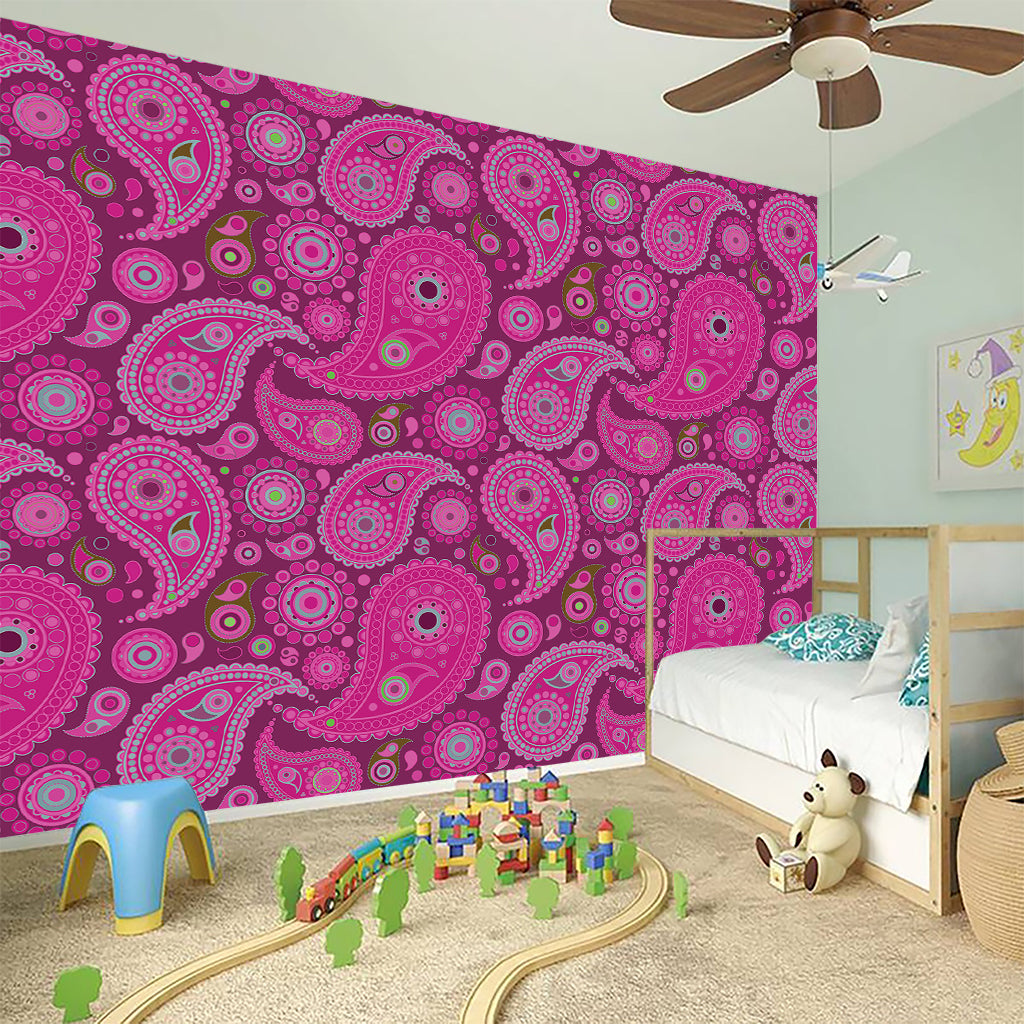 Pink Paisley Pattern Print Wall Sticker