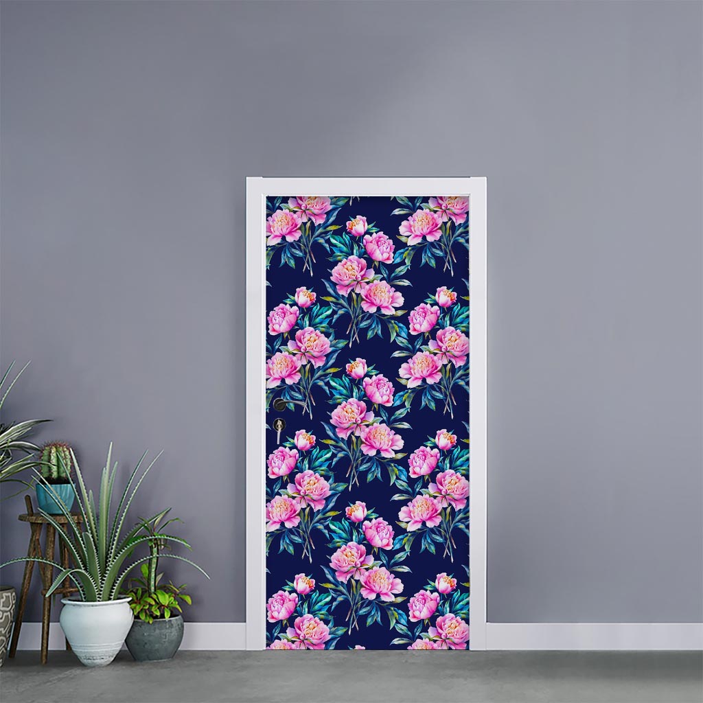 Pink Peony Floral Flower Pattern Print Door Sticker