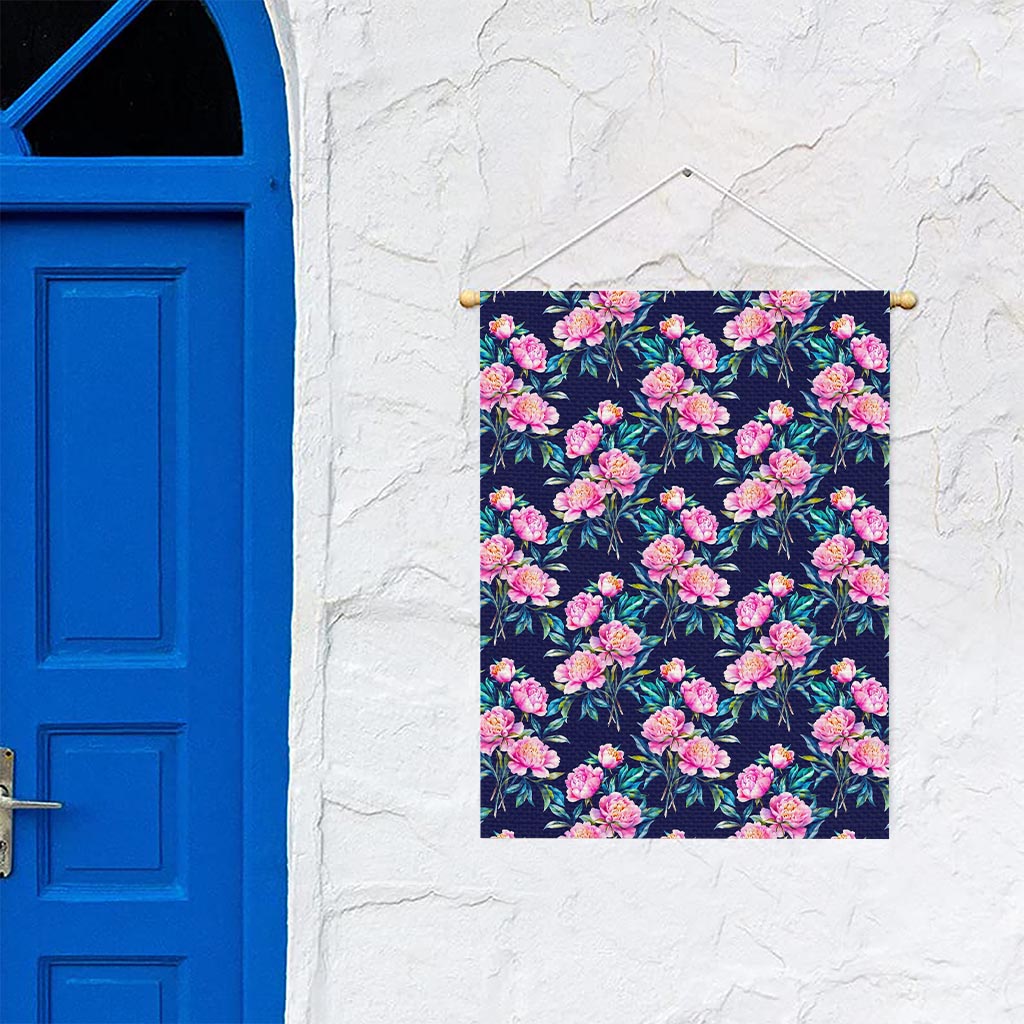 Pink Peony Floral Flower Pattern Print Garden Flag