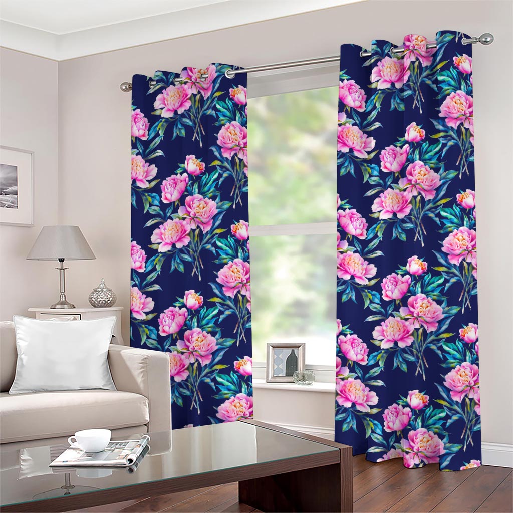 Pink Peony Floral Flower Pattern Print Grommet Curtains