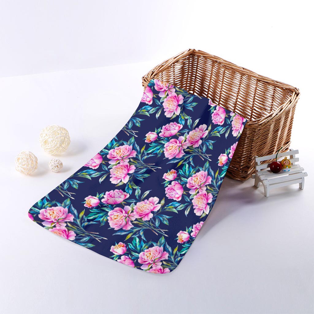 Pink Peony Floral Flower Pattern Print Towel