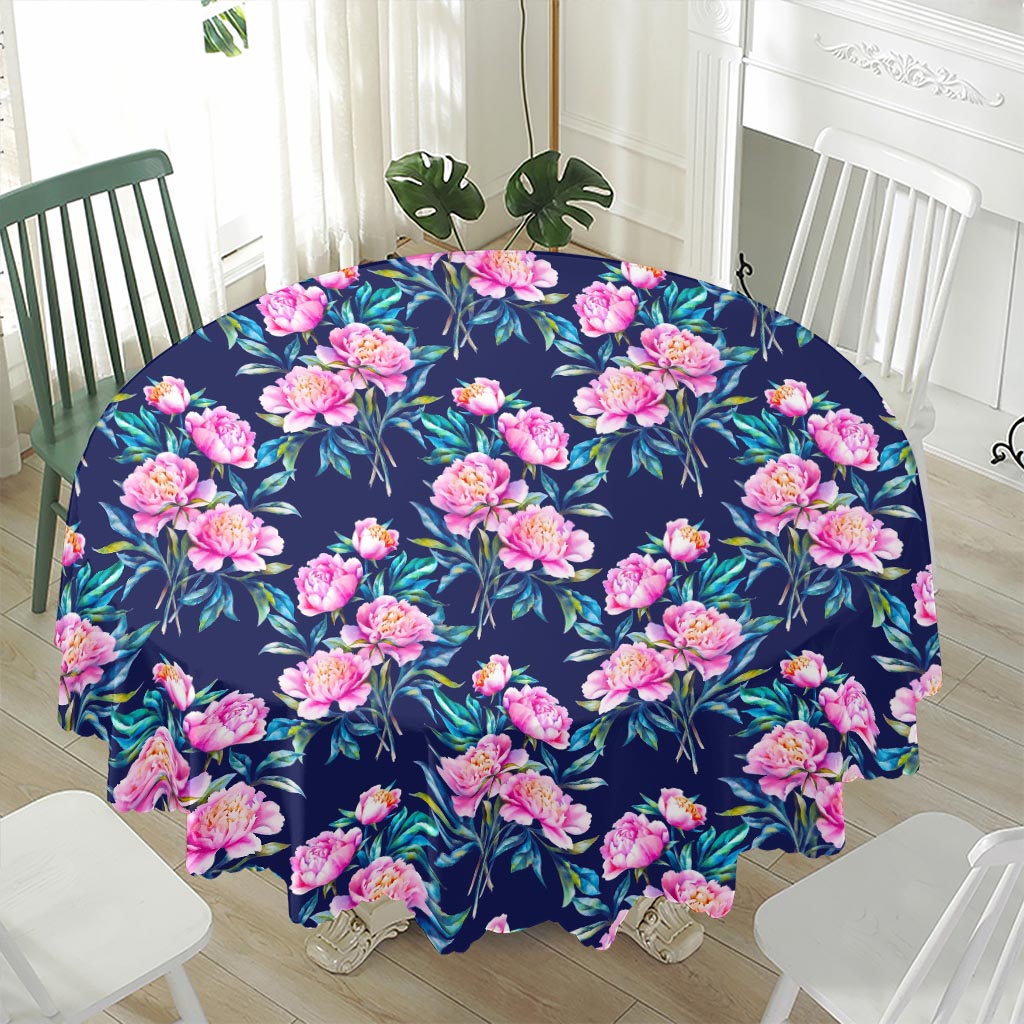 Pink Peony Floral Flower Pattern Print Waterproof Round Tablecloth