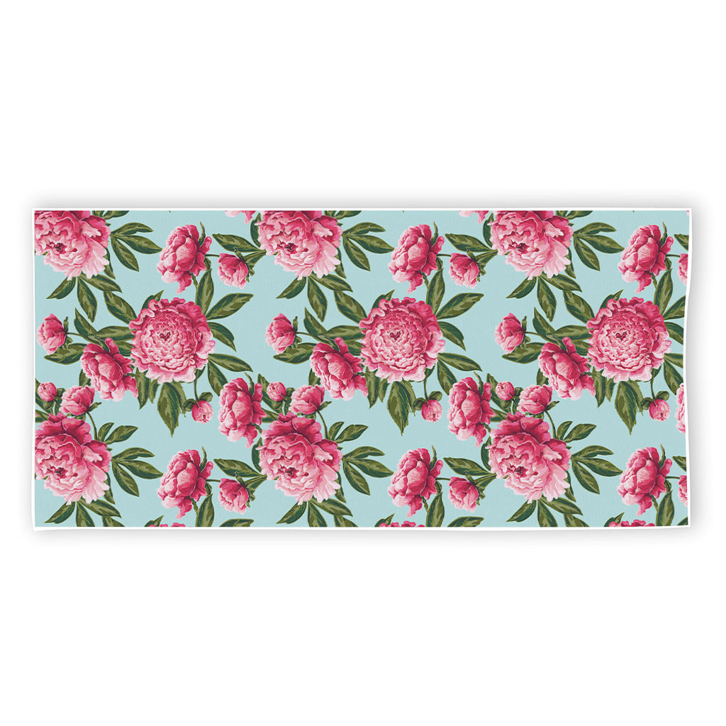 Pink Peony Pattern Print Beach Towel